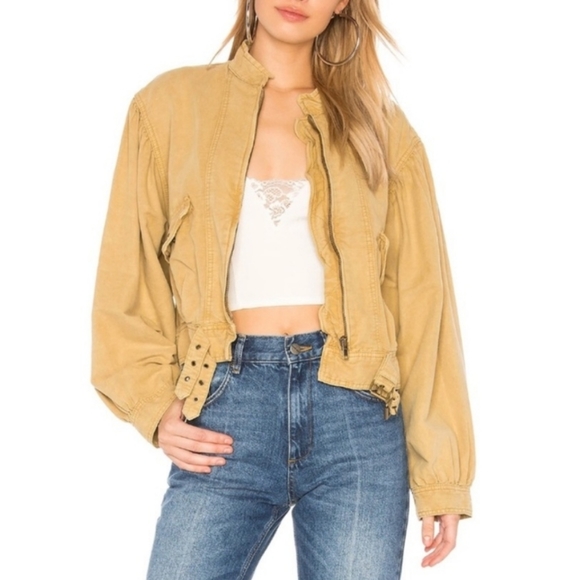 Free People Poet Oversized Khaki Moto Jacket - Picture 2 of 8